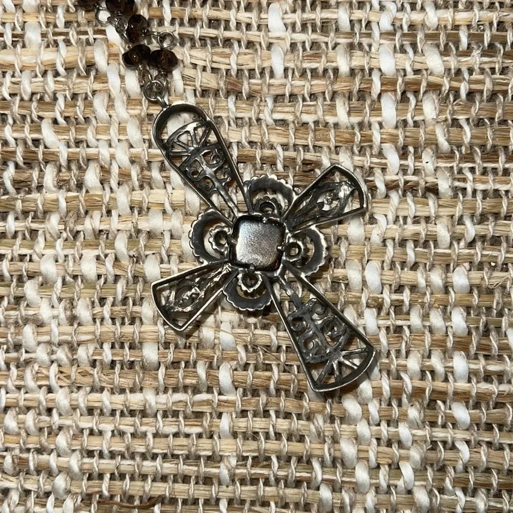 Silpada Smoky Quartz Marquessa Sterling Silver cross Necklace N2331 36” - Picture 4 of 5